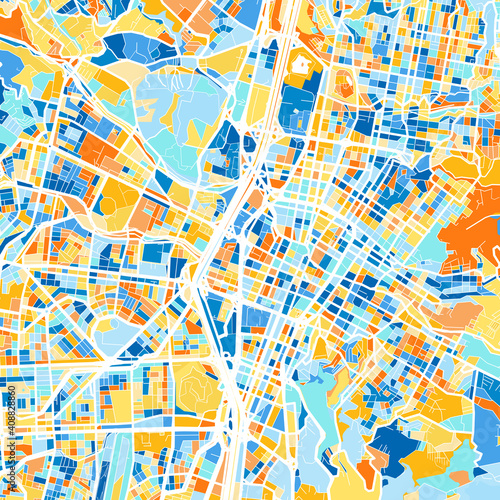 Art map of Medellin, Colombia in Blue Orange