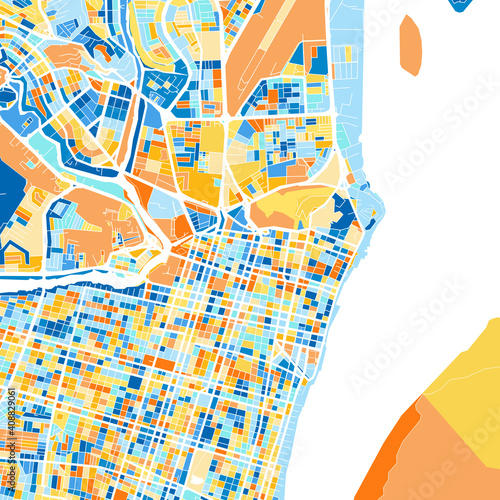 Art map of Guayaquil, Ecuador in Blue Orange