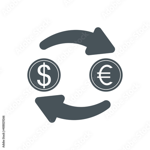 Exchange money concept. Cash flow icon. Recycle dolar and euro coin symbol. Money and arrows sign. Vector isolated on white