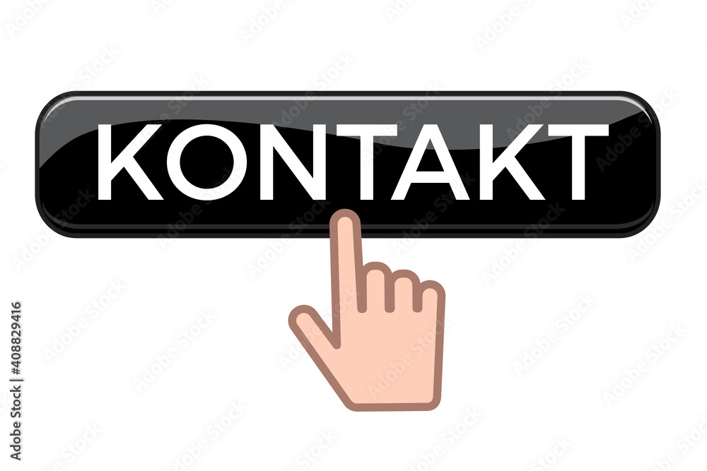 Hand clicking contact us button on german language isolated on white background Hand clicking contact us button on german language isolated on white background