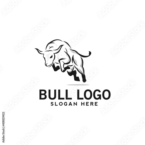 bull logo jumping illustration design template vector