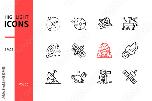 Space concept - line design style icons set