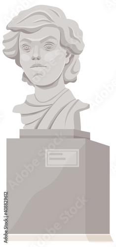 Concrete monument in the city park, bust isolated on white. Historical and cultural attraction. The head of a famous person, a writer or historical figure for the memory and honor of his achievements