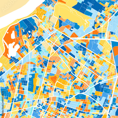 Art map of Asuncion, Paraguay in Blue Orange
