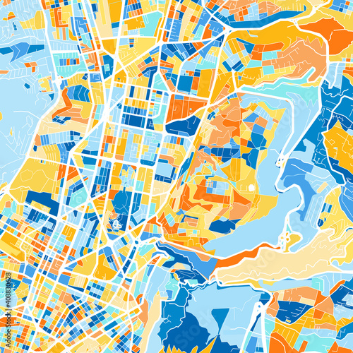 Art map of Quito, Ecuador in Blue Orange