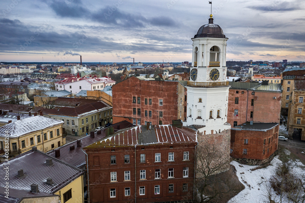 Obraz premium Vyborg, view of the historical city center in winter