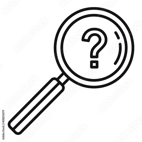 Investigator question magnifier icon. Outline investigator question magnifier vector icon for web design isolated on white background