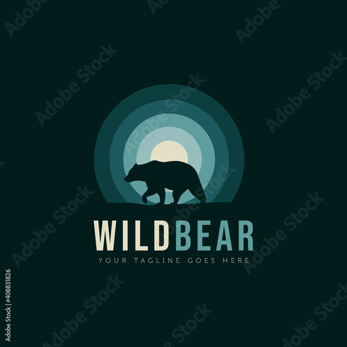 wild bear on forest minimalist silhouette logo template vector illustration design