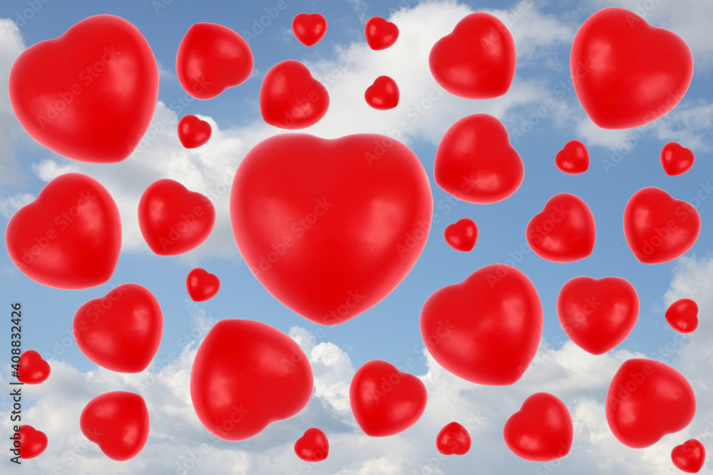 Concept de Saint-Valentin avec des coeurs sur fond de ciel nuageux Concept de Saint-Valentin avec des coeurs sur fond de ciel nuageux