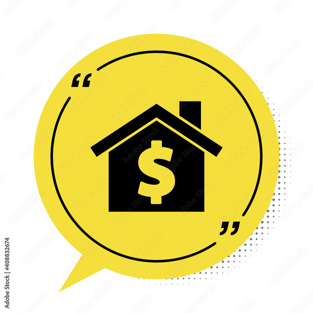 Black House with dollar symbol icon isolated on white background. Home and money. Real estate concept. Yellow speech bubble symbol. Vector. Black House with dollar symbol icon isolated on white background. Home and money. Real estate concept. Yellow speech bubble symbol. Vector.