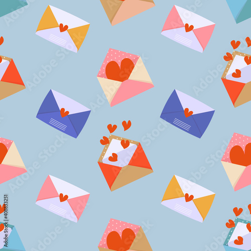 Free Download Seamless pattern with envelopes. Stylish pattern with love envelopes and letters on a blue background. It is used for notebooks, backgrounds, phone cases, packaging paper, wallpaper, textile design. - GFXLoad