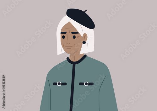 A portrait of an elegant senior woman wearing a classic outfit, age and lifestyle