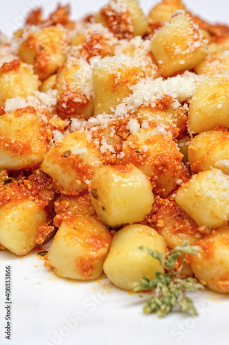 Italian cooked gnocchi with copy space