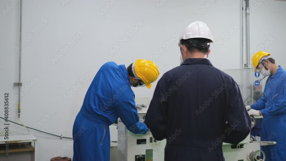 Head of factory worker or manager come to join in workplace to inspect and solve some problem with industrial staffs. Head of factory worker or manager come to join in workplace to inspect and solve some problem with industrial staffs.