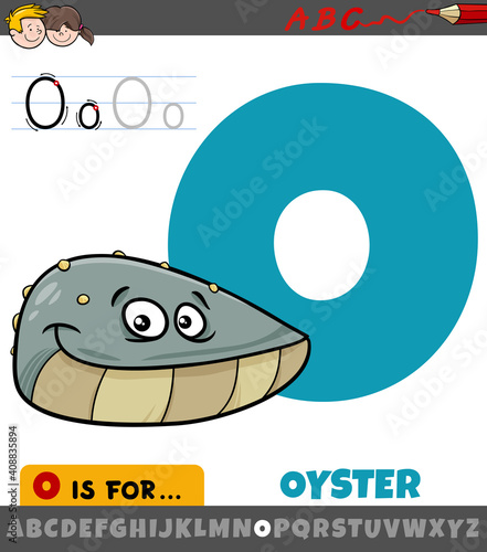letter O from alphabet with oyster animal character