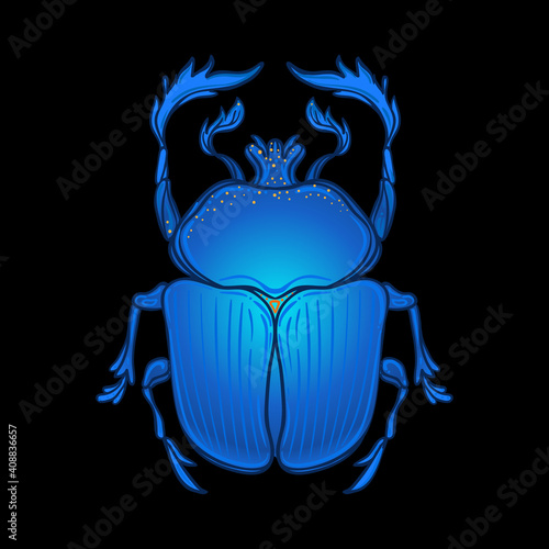 Scarabaeus sacer, Dung beetle. Sacred symbol of in ancient Egypt. Fantasy ornate insects. Isolated vector illustration. Spirituality, occultism, chemistry, occult sun tattoo.