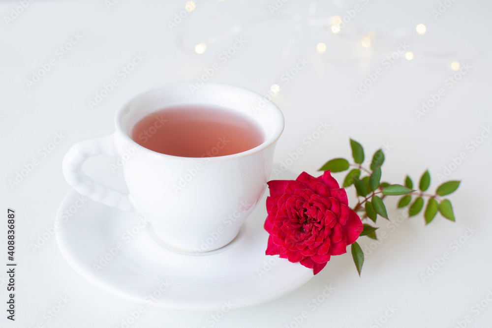 Tea for valentine's day, and red flowers