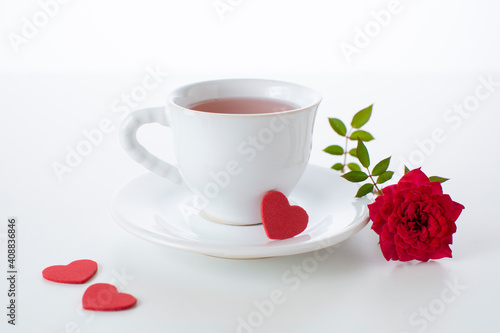 Tea for valentine's day, and red flowers
