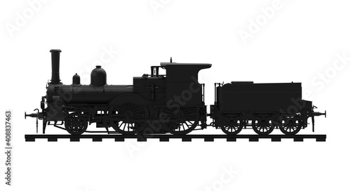 3D rendering of a locomotive vintage histroic train model isolated.
