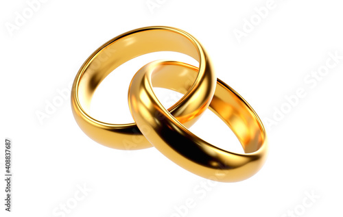 3D render of two golden wedding rings