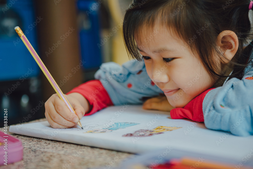 Little kids drawing cartoon with color pencil that is good activity for improve creative art and hand writing skills in children. Concept picture for education and learning hobby. Little kids drawing cartoon with color pencil that is good activity for improve creative art and hand writing skills in children. Concept picture for education and learning hobby.