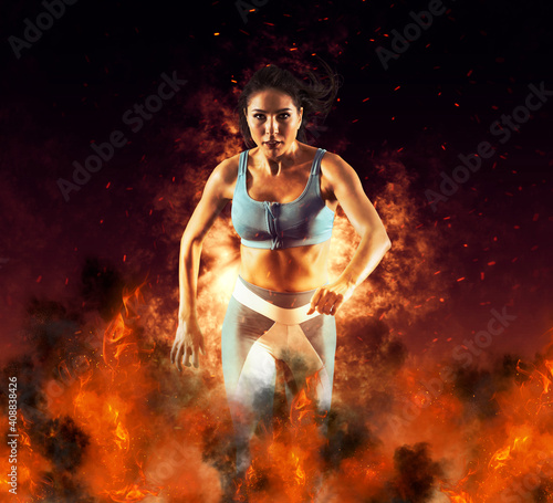 Woman running on fire