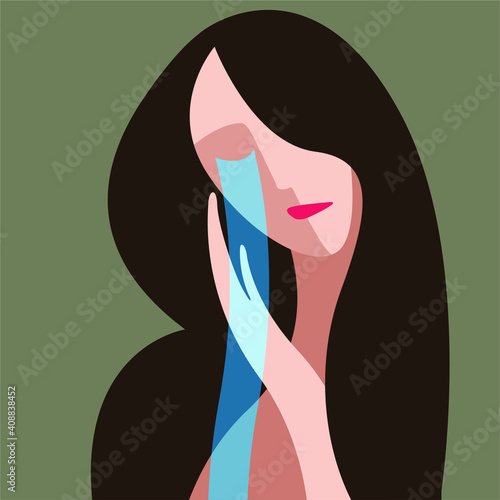 vector illustration on the theme of mental health. very sad crying girl needs psychological support. loss of energy, lack of self-confidence, depression- this is normal. you just need help and support