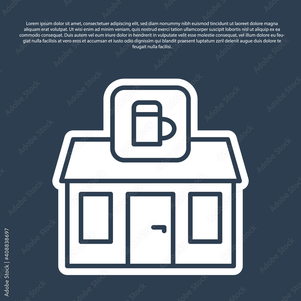 Blue line Store building of beer shop icon isolated on blue background. Brewery sign. Vector. Blue line Store building of beer shop icon isolated on blue background. Brewery sign. Vector.
