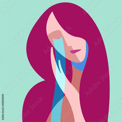 vector illustration on the theme of mental health. very sad crying girl needs psychological support. loss of energy, lack of self-confidence, depression- this is normal. you just need help and support