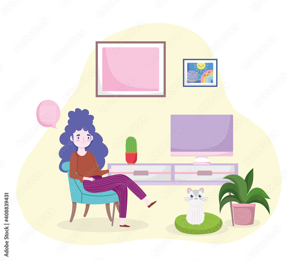 woman sitting with table computer home office woman sitting with table computer home office