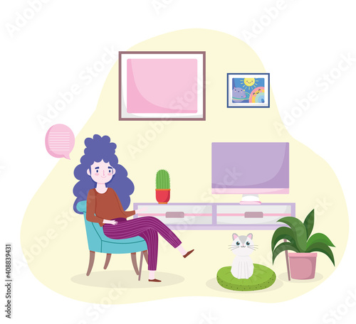 woman sitting with table computer home office