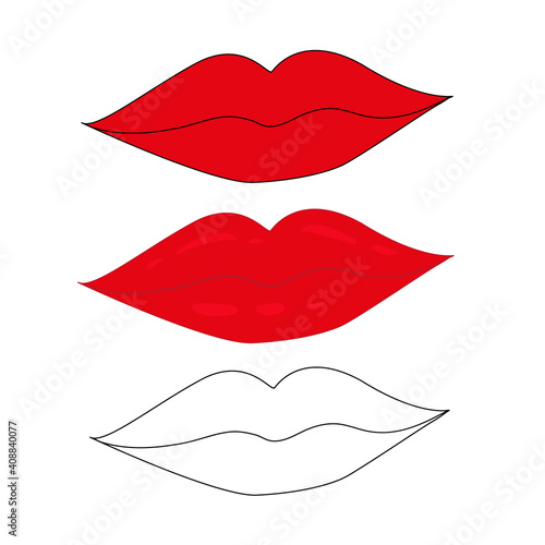 Female mouth with beautiful lips on a white background  collection.  Vector illustration.