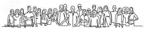 Continuous line drawing of crowd. Vector illustration. © Anna