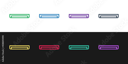 Set line Long luminescence fluorescent energy saving lamp icon isolated on black and white background. Vector.