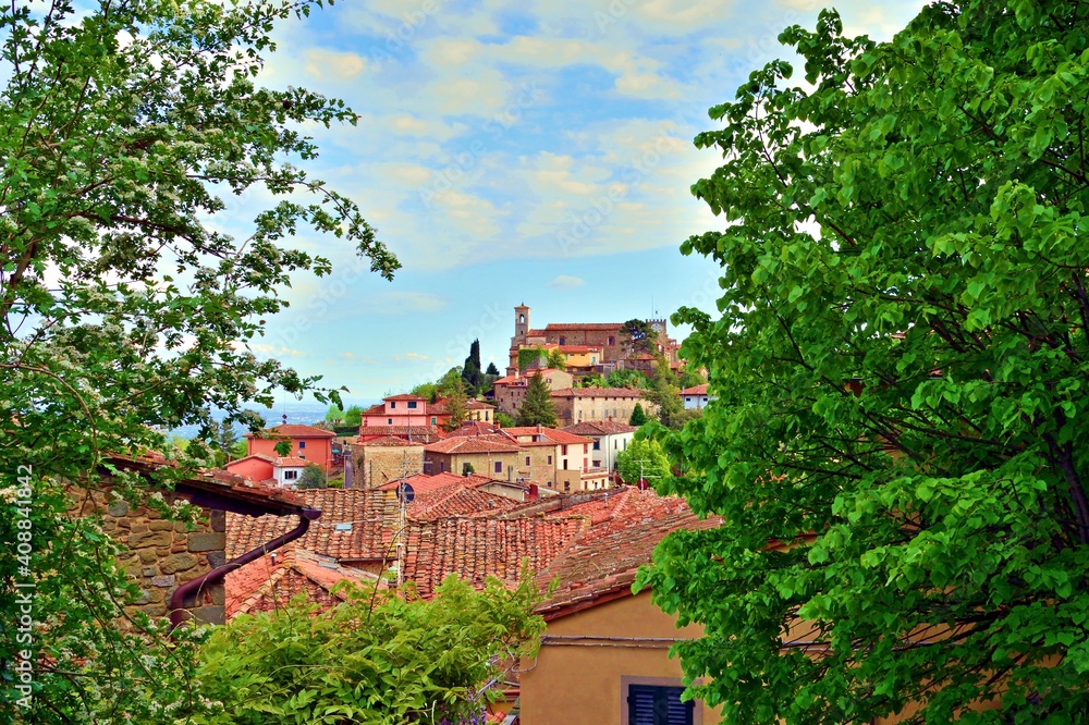 View of the old village of Montecatini Alto in the province of Pistoia in Tuscany, Italy