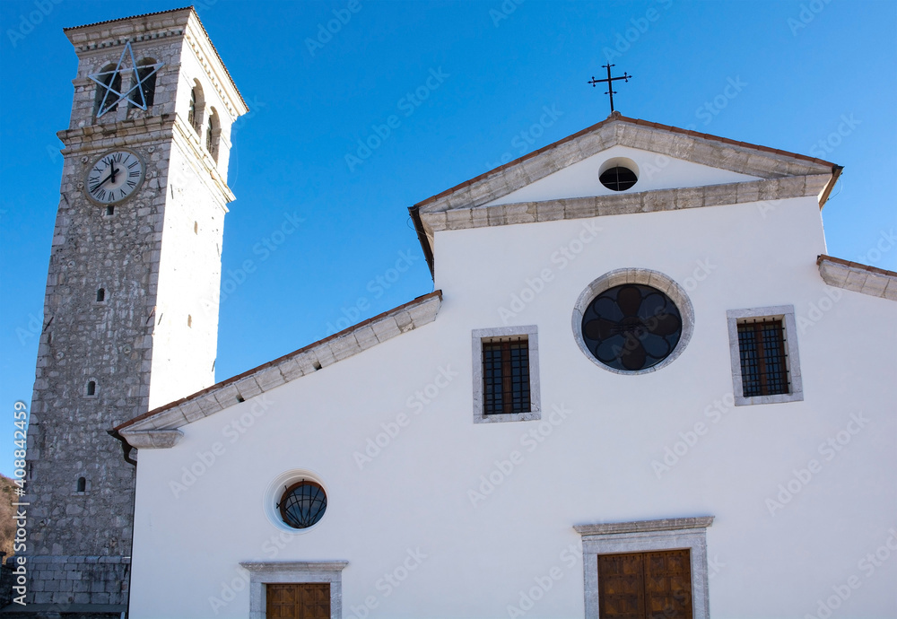 The 18th century Chiesa di San Giacomo Apostolo, parish Church of Saint John the Apostile, in Clauzetto, Pordenone Province, Friuli-Venezia Giulia, north east Italy 
