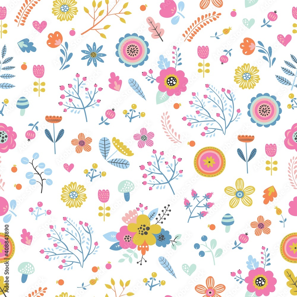 Childish seamless vector pattern with cute flowers in cartoon style. Creative vector childish background for fabric, textile. Childish seamless vector pattern with cute flowers in cartoon style. Creative vector childish background for fabric, textile.