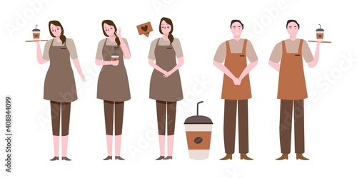 Big set of barista character with various activities