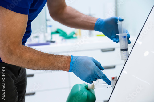 Scientist doing the science work in laboratory. researching and experiments on medical basement 