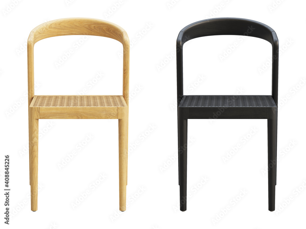 Mid-century wooden chair with woven cane seat. 3d render. Mid-century wooden chair with woven cane seat. 3d render.