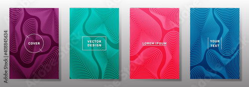 Curve topography lines imitation creative vector covers set.