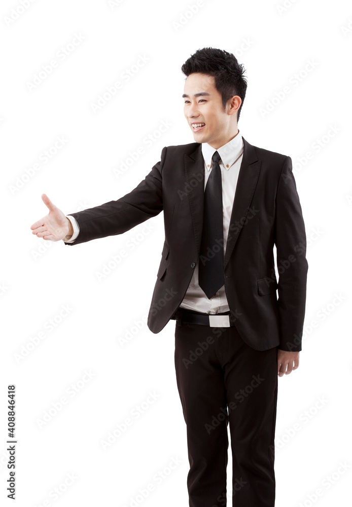 Business man forward stretched out his right hand Business man forward stretched out his right hand