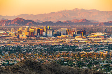 Fototapete Arizona Phoenix Arizona Skyline bei Dämmerung  © John