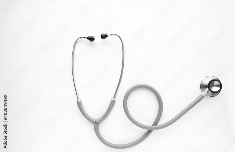 Stethoscope on white background, medical instrument. Stethoscope on white background, medical instrument.