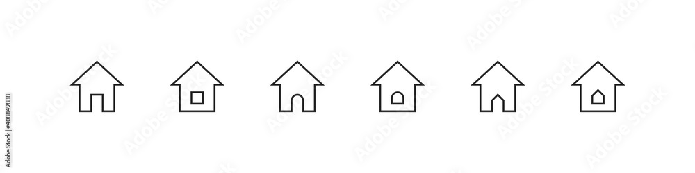 home icon. House icon set. House icon with doors and windows. Linear icons. Vector illustration