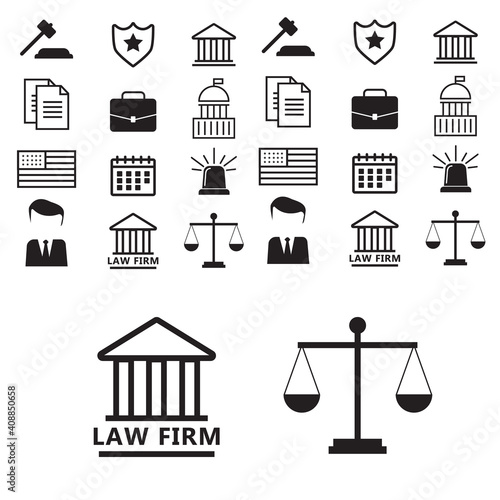Justice and lawyer service banners set. Lawyer flat vector illustration