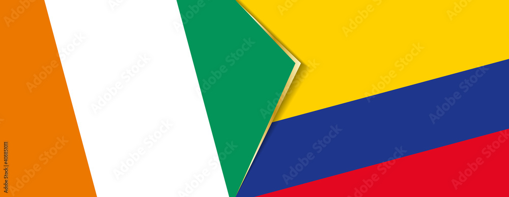 Ivory Coast and Colombia flags, two vector flags. Ivory Coast and Colombia flags, two vector flags.