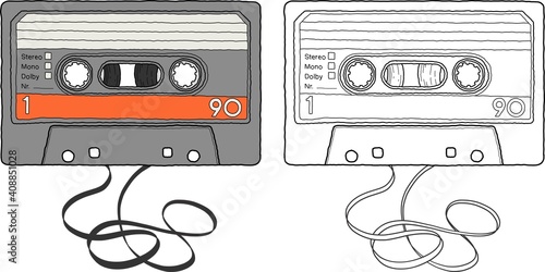 Hand drawing of a vintage cassette tape.