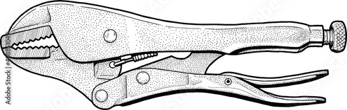 Hand drawing of a pair of locking pliers.