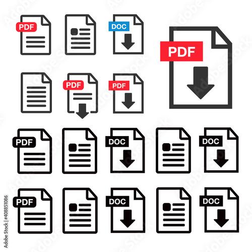 PDF File Icons. Document icon set. File Icons line style illustration
